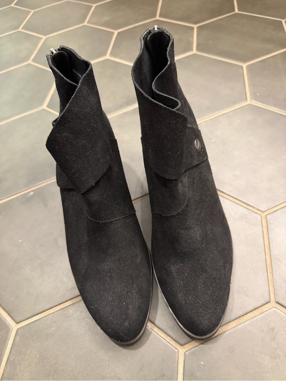 Eileen Fisher Black Suede Fold-Over Ankle Boots